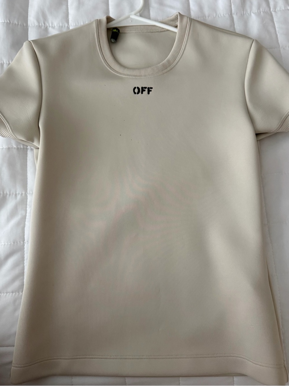 Off-White Short Sleeve Crewneck Tee - Light Cream with Black Logo